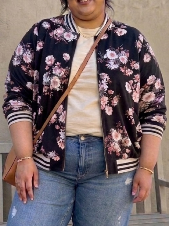 torrid Jackets & Blazers - Torrid Floral Bomber Jacket Black Pink Zip Front Lightweight Size 3 Plus Size